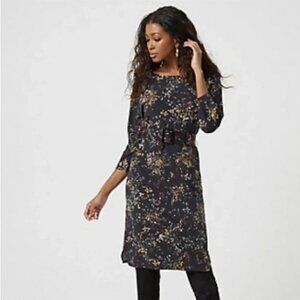NWT Le Chateau  Black floral Boatneck 3/4 sleeve midi dress M
